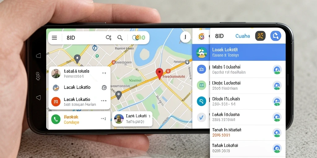 Antarmuka pengguna aplikasi 8ID untuk pelacakan lokasi.
