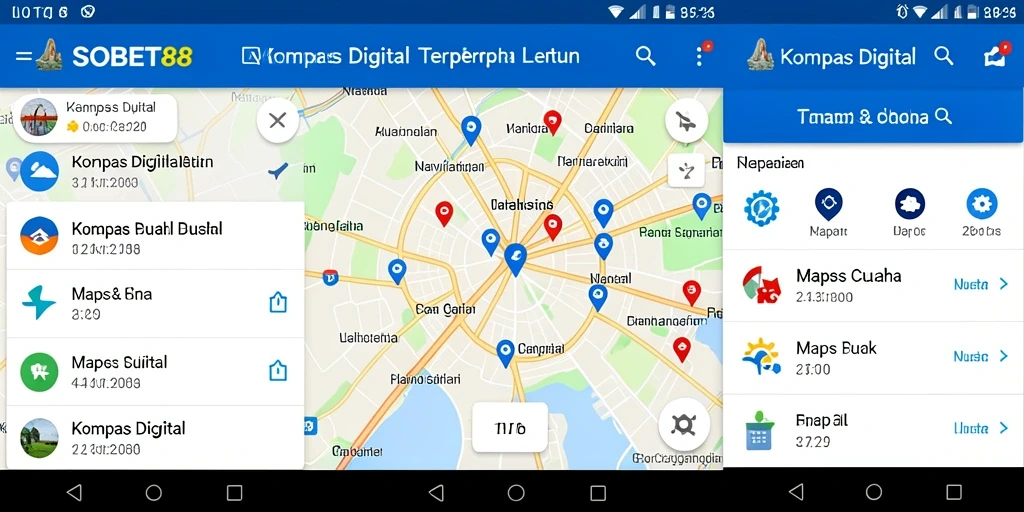 Antarmuka SOBET88 menampilkan fitur Kompas Digital dan informasi cuaca.